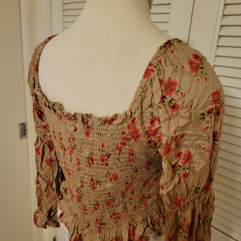 Angie Boho Floral Smocked Peasant Crop Top Y2K Hippie Medium - Picture 4 of 7